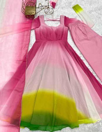 Womens Multi Colour Full Length Anarkali Dress with Dupatta