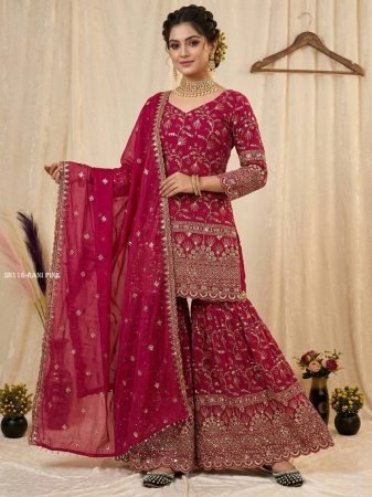Womens Sequence Work Rani Pink Gharara Dress Online