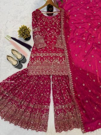 Womens Sequence Work Rani Pink Gharara Dress Online