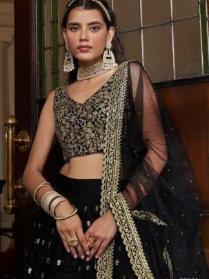 Womens Wear Black Georgette Lehenga Choli