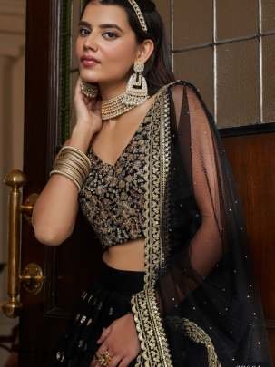 Womens Wear Black Georgette Lehenga Choli