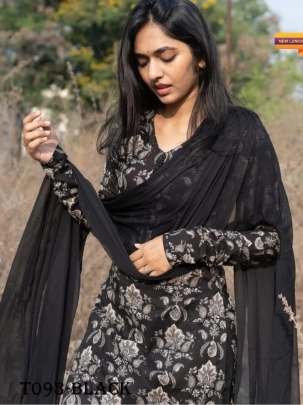 Womens Wear Black Pure Muslin Kurti Pant set with Dupatta