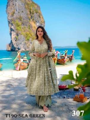 Womens Wear Sea Green Pure Muslin With Kurti Pant Dupatta Set