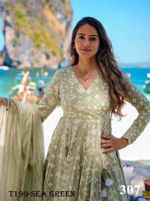 Womens Wear Sea Green Pure Muslin With Kurti Pant Dupatta Set