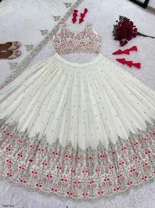 Wonderful White Georgette Embroidery Sequence Work  Wedding Wear Lehenga Choli
