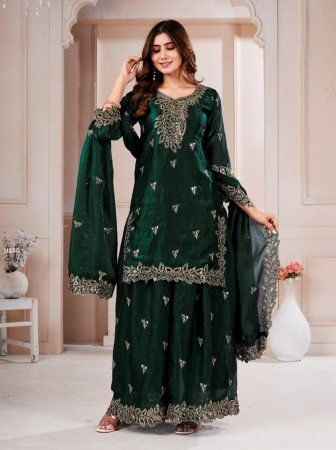 Dark Green Fendy Sharara Suit With Heavy Embroidered And Dupatta
