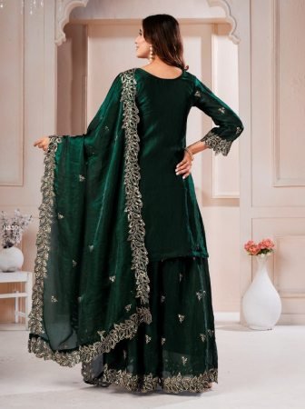 Dark Green Fendy Sharara Suit With Heavy Embroidered And Dupatta