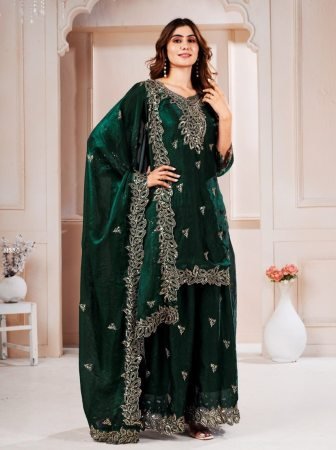 Dark Green Fendy Sharara Suit With Heavy Embroidered And Dupatta