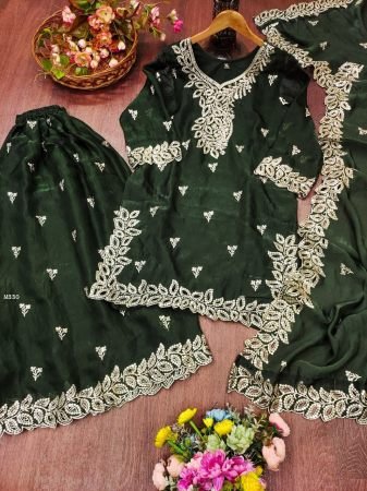 Dark Green Fendy Sharara Suit With Heavy Embroidered And Dupatta