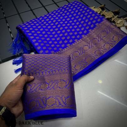 Woven Jacquard Border Dark Blue Khaddi Georgette Saree