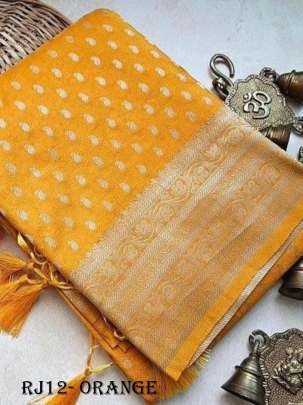 Woven Jacquard Border Orange Khaddi Georgette Saree 