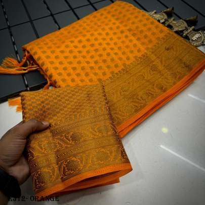 Woven Jacquard Border Orange Khaddi Georgette Saree
