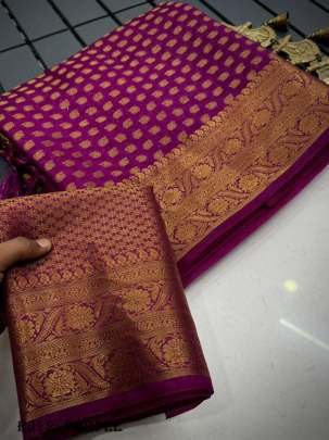 Woven Jacquard Border Purple Khaddi Georgette Saree 