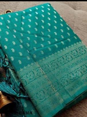 Woven Jacquard Border Rama Khaddi Georgette Saree 