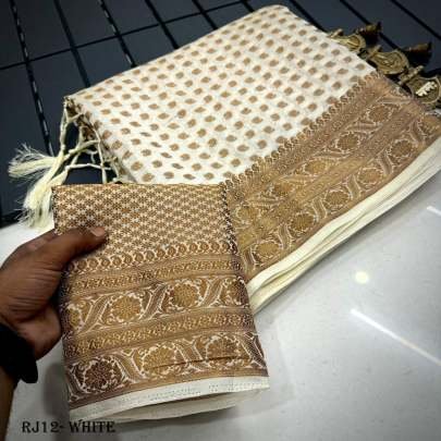 Woven Jacquard Border White Khaddi Georgette Saree