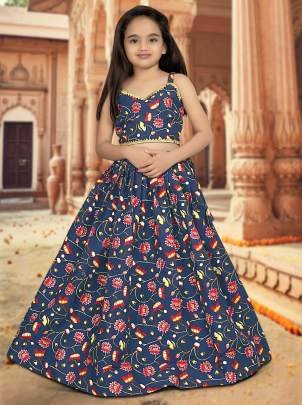 Yaana vol 1 By Aayaa Blue Striped Blouse with lehenga for Kids Girls -103