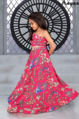 Yaana vol 1 By Aayaa Pink One Shoulder Blouse with lehenga for Kids Girls -101