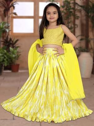 Yaana vol 1 By Aayaa Yellow Striped Blouse with Gaji silk lehenga for Kids Girls -104