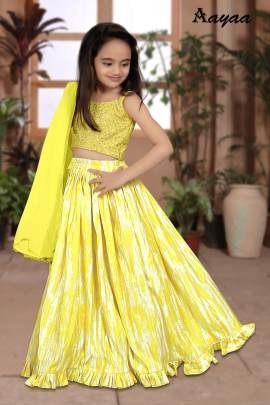 Yaana vol 1 By Aayaa Yellow Striped Blouse with Gaji silk lehenga for Kids Girls -104