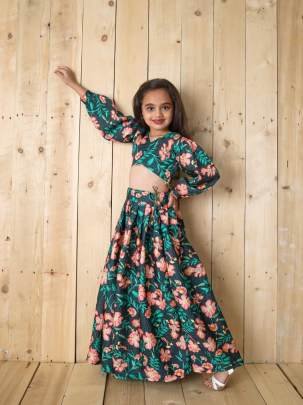 Yaana vol 2 By Aayaa Blue Floral Digital Print Kids lehenga Choli 202