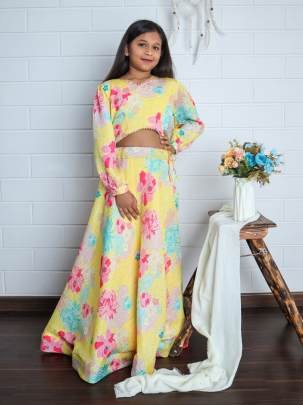 Yaana vol 2 By Aayaa Light Yellow Floral Digital Print Kids lehenga Choli 201