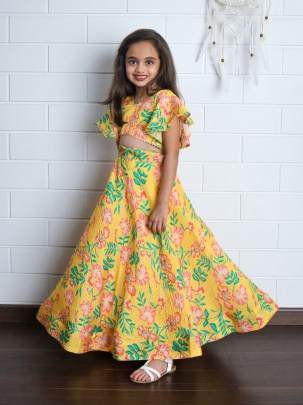 Yaana vol 2 By Aayaa Yellow Floral Digital Print Kids lehenga Choli 203