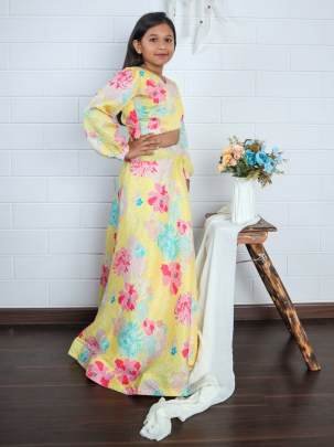 Yaana vol 2 By Aayaa Light Yellow Floral Digital Print Kids lehenga Choli 201