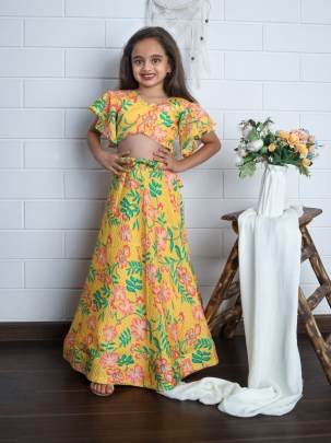 Yaana vol 2 By Aayaa Yellow Floral Digital Print Kids lehenga Choli 203