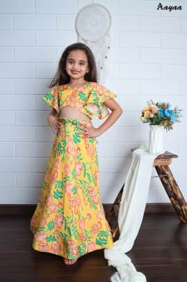 Yaana vol 2 By Aayaa Yellow Floral Digital Print Kids lehenga Choli 203