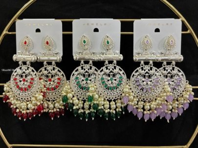Yellow and Gold Kundan With Pearls Peacock Ethnic Large Shehnaz Chandbali Earrings