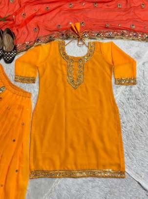 Yellow and Orange Dupatta Party Wear Look Top Dhoti and Dupatta Set