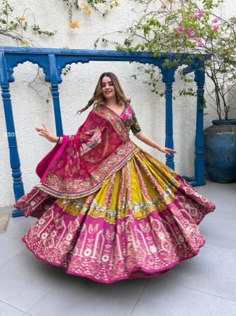 Yellow And Pink Combination Navratri Special Digital Print Lehenga Choli