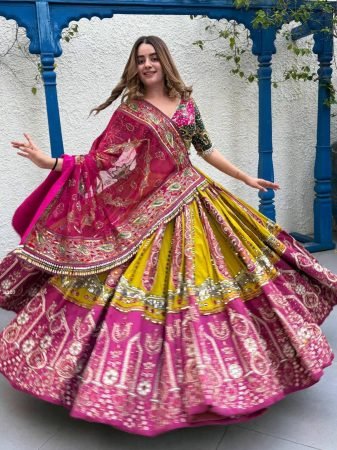 Yellow And Pink Combination Navratri Special Digital Print Lehenga Choli