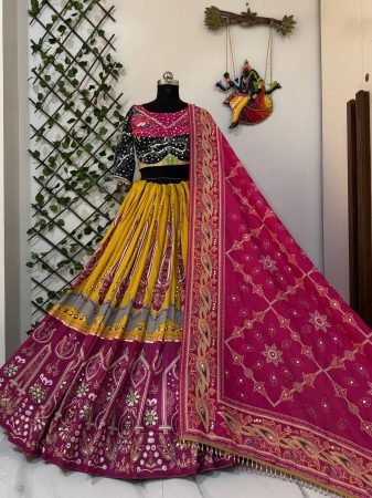 Yellow And Pink Combination Navratri Special Digital Print Lehenga Choli