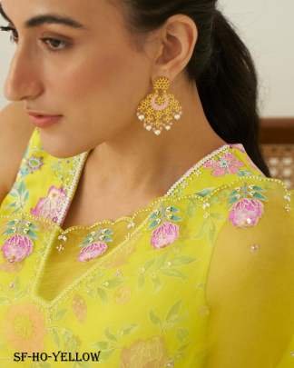 Yellow Beautiful Handcraft Organza Saree With Silk Blouse