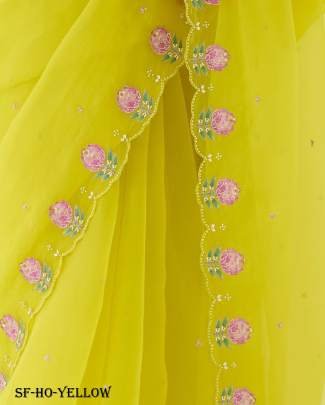 Yellow Beautiful Handcraft Organza Saree With Silk Blouse