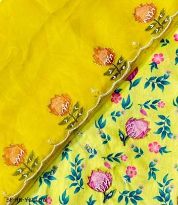 Yellow Beautiful Handcraft Organza Saree With Silk Blouse