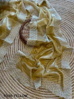 Yellow Chiffon Organza Silk Saree With Embroidery Work
