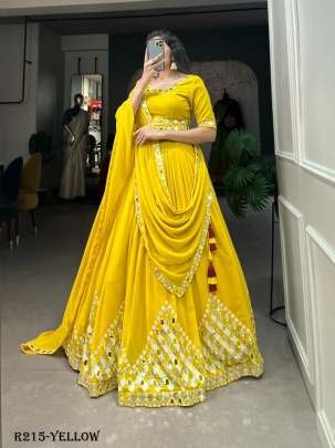 Yellow Classic Party Wear Georgette Lehenga Choli With Mirror Work Belt