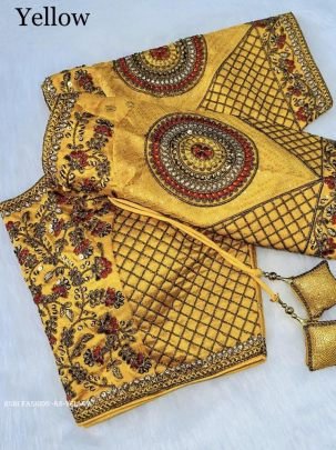 Yellow Color Copper Jari Heavy Embroidery Milan Silk  designer Ready made Blouse