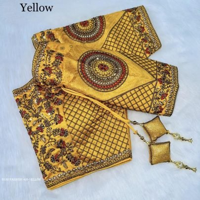 Yellow Color Copper Jari Heavy Embroidery Milan Silk  designer Ready made Blouse