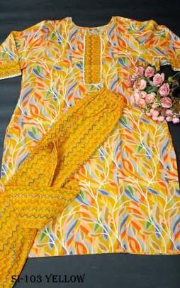 Yellow Color Exclusive Digital Print Soft Cotton Kurti and Pant Set