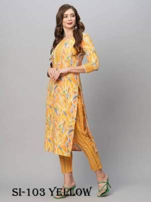 Yellow Color Exclusive Digital Print Soft Cotton Kurti and Pant Set