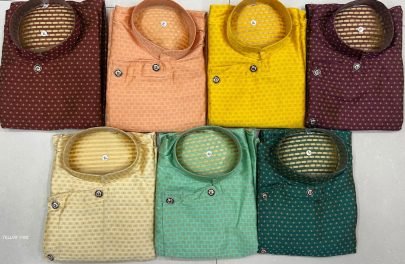 Yellow color fancy silk Cross Kurta Pyjama sets