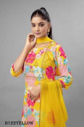 Yellow Color Floral Printed Fancy Kurti Pant With Dupatta