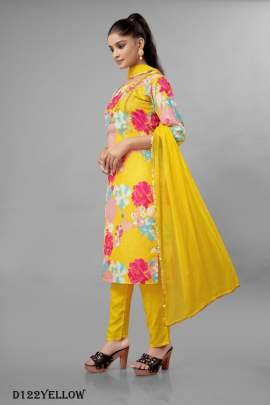Yellow Color Floral Printed Fancy Kurti Pant With Dupatta