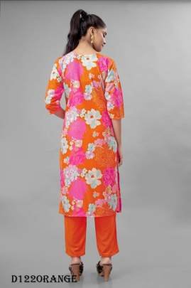 Orange Color Floral Printed Fancy Kurti Pant With Dupatta