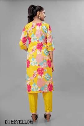 Yellow Color Floral Printed Fancy Kurti Pant With Dupatta