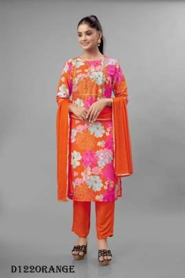 Orange Color Floral Printed Fancy Kurti Pant With Dupatta