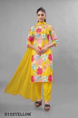 Yellow Color Floral Printed Fancy Kurti Pant With Dupatta